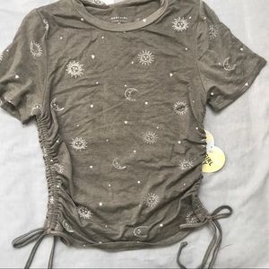 Drawstring Ruched Grey Sun/Moon Tee